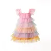 Robe d'été pour filles, vêtements pour enfants, princesse arc-en-ciel rose, gaze multicouche, robe de fête d'anniversaire pour bébés filles, 240104