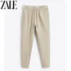 Men's Pants ZALE Linen Solid Color Drawstring Elastic Waist Casual Comfortable Ankle Banded Jogger Daily Streetwear