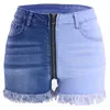 Shorts pour femmes 2024 été femmes deux couleurs couture fermeture éclair denim mode taille haute stretch sexy jeans s-2xl goutte