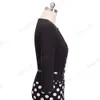 Dress Casual Black and White Dots Patchwork Spring Autumn Dress Women Elegant Work Office Business Belted Sheath Bodycon Dress Hb407