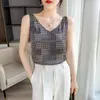 Zbiorniki damskie seksowne bluzka Summer V-dół jedwabny satyna z piękną kamizelką luksusową przyciętą dla kobiet