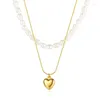 Pendant Necklaces ALLME French Freshwater Pearl Metallic Heart For Women 14K Gold Silver Plated Copper Double Layers Choker