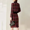 Women's Tracksuits Fall Winter Runway Designer Women Tweed Woolen Dress Set Vintage Plaid Jacket Coat And Skirt Suit Lady Office 2 Piece