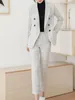 Dames tweedelige broek dames elegante zakelijke geruite blazer broekpak jassen met lange mouwen hoge taille 2-delige set damesmode broek