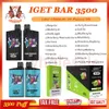 100% Originele IGET Bar 3500 Bladerdeeg Wegwerp Vape Pen Mesh Coil 12 ml Voorgevulde Pod E Sigaret 5% RBG Light Vape Pen Kit 20 Smaken Op Voorraad