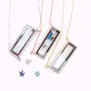Chains 1Pc Crystal Rectangle Glass Memory Relicario Pendant Necklaces For Women Geometric Living Picture Locket Collar Hombre Jewelry