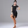 Stage Wear Sexy Fashionable Performance Clothing Latin Practicing Women Dance Costumes Fast-dry Lace Shoulder Tassel Dress