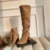 Boots 2024 Women Big Tube Slimming Pile Style Chunky Heel High Riding Square Toe Small Thick Leg