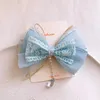 Hårtillbehör 2024 Fashion Girl Children's Crystal Pearl Tassel Clip Korean Sweet Princess Beautiful Gaze Bowknot Hairpin Headwear