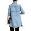 Automne hiver coréen Denim veste 5XL femmes mince longue Base manteau femmes effiloché bleu marine décontracté femme jean vestes manteaux 240103