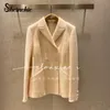 Blazers 럭셔리 디자이너 여성을위한 고급 디자이너 옷 2022 Ladies Elegant Beige Blazers 한국 스타일 더블 가슴 Jaqueta Feminina Autumn Coats