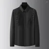 Chemises décontractées pour hommes Minglu coton Slim Fit Rivets Robe de luxe à manches longues Couleur unie Bouton couvert Business Male