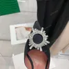 Amina Muaddi Sandales à boucle en satin noir ornées de cristaux, chaussures à talons hauts, bout pointu, créateurs de luxe, chaussures habillées, slingbacks de soirée, usine Footwea