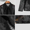 INCERUN Tops American Style Men Fashion Solid Ribbon Blouse Male Stitching Butterfly Lace Long Sleeve Thin Shirts S-5XL 240104