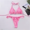 Maillot de bain rose Bikini femmes couleur unie Sexy jambe haute string maillots de bain Bikinis femme 2 pièces maillot de bain maillots de bain 240103