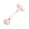 Natural Rolling Chakra Rose Quartz crafts Carving Reiki Crystal Healing Scraping Beauty Roller Facial Massage Stick Alloy Gold Plated BJ