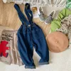 Coreano Primavera Autunno Bambini Ragazza Jeans Solido Staccabile Bambino Con Spalline Pant Versatile Elastico In Vita Bambino Denim 240122