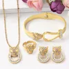 316L Stainless Steel Micro Inlaid Zircon Leopard Head Bracelet Necklace Earring Ring Women's Jewelry Set 240103