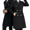 Manteau en laine à Double boutonnage noir et bleu pour femmes, vêtements de travail de bienvenue de longueur moyenne pour hôtel, banque, réception, uniforme de vente pour hommes