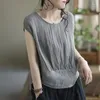 Women's Blouses Fashion O-Neck Spliced Folds Batwing Sleeve Blouse Clothing 2024 Summer Casual Pullovers Loose Commuter Shirt X768