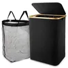 Hangers Laundry Basket With Lid Black Removable Bag - Sorter For Bathroom & Bedroom