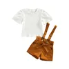 Ensembles de vêtements 2 pièces tenues d'été pour bébés filles côtelé couleur unie à manches courtes col rond T-shirt Bandage jarretelles Shorts