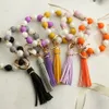 Silicone Bead Bracelet Fringe Pendant Anti-loss Wooden Beads Silicone Bracelet Women's Wrist Keychain 13 Colors Wholesale