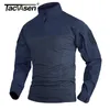 TACVASEN 14 T-shirts Ripstop à fermeture éclair avec poches à fermeture éclair T-shirts tactiques à manches longues pour hommes T-shirts de travail hauts pull 240106