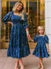 Mother Daughter Dresses Family Matching Outfits Summer Glitter Star Print Mom and Dress Beach Wears Look Clothes 240104