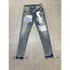 Calças de brim roxas masculinas Marca de luxo Roxo Homem Preto High Street Pintura Graffiti Padrão Danificado Rasgado Calças Skinny Designer Kusbi Jeans 1824