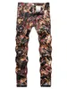 Purple Jeans Mens Pant 2024 Summer Street Print Fashion Personliga blommebyxor Alternativ trend mångsidiga små fötter Mid Rise Jeans för män