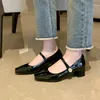 Модельные туфли, кожаные весенние туфли на среднем каблуке с квадратным носком и пряжкой для свиданий, женские туфли Мэри Джейн