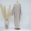 Ethnische Kleidung Mond Stickerei Baumwolle Leinen Abaya Kimono Muslim Hijab Kleid Offene Abayas Für Frauen Dubai Luxus 2024 Islam Kleidung Türkei