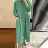 Vêtements ethniques Marocain Caftan Femme Automne Robe Vintage O Cou À Manches Longues Couleur Solide Lâche Casual Musulman Abaya Dubaï Simple Boutonnage