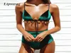 Sexy veludo micro biquíni 2019 feminino verde borla bikini conjunto de banho cintura alta maiô feminino push up string maiô4021244