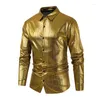 Herrklänningskjortor Gulds paljett Glänsande smokingskjorta för fest Stylsk trend långärmad manlig bröllop scen prom nattklubb kemis