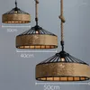 Pendant Lamps 30/40/50cm Vintage Industrial Rope Iron Chain Hanging Lamp Bar Restaurant Round Chandelier Decor Night Light (Without