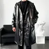 Men's Trench Coats 2024 Fashion Spring Bright Windbreaker Coat Medium Long Single Breasted With Hat Sleeve Male Jackets