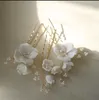 Slbridal ręcznie robiony w stylu INS Ceramiczny kwiat Perły Perły Bridal Hair Pin