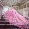Dresses Pink Floral Crystal Sequined Ball Gown Quinceanera Dresses Sweetheart 3D Flowers Ruffles Corset Sweet 15 Vestidos De Anos