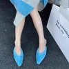 Luxury Kitten Heel Furry Mule Slides Women Rose Rose Sexy Slippers Ladies Pointy Toe Stiletto Plush Sandals Winter Party Shoes 240103