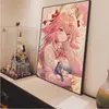 Genshin Impact Yae Miko Anime Poster Kraft Paper Retro Poster Wall Art Pittura Ricerca Retro Pittura decorativa 240104