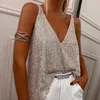 Women's Blouses Lady V Neck Sleeveless Sling Pullover Tops Fashion Sequins Backless Tank Shirt Blouse Elegant High Street All-match Loose