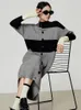 Freizeitkleider Damen-Strickkleid in Kontrastfarbe, runder Ausschnitt, einreihig, vielseitiger Pullover, Weste, Robe, gestreift, über dem Knie