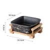 Dinnerware Sets Nordic Creative Fruit Salad Bowl Wooden Frame Square Marble Ceramic Simple Dessert Plate Dining Table Set