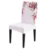 Moderner Esszimmerstuhlbezug, Aquarellmalerei, rosa Blumen, Druckstuhlhussen, Heimtischbezug, Stühle für Küchentischdecke 240104