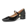 Dress Shoes Leather Square Toe Med Heel Spring Sweet Dating Buckle Strap Mary Janes Women Pumps