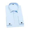 Men's Classic French Cuffs Solid Dress Shirt Covered Placket Formal Business Standardfit Long Sleeve Office Work White Shirts 240104