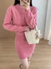 Ribbed pullover bodycon klänning stickad bating hylsa falskt tvådelar klänning förtjockad varm klänning för kvinnor faller vinter 240103