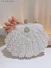 Evening Bags Faux Pearl Diamond Event Clutch Bag Buckle Metal Chain Handbag Floral Handle Party Bag Q240104